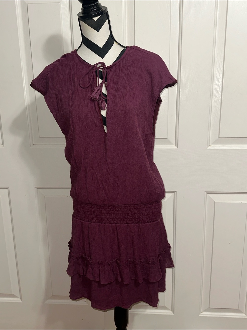 Vacate The Label Plum Tassel Tie Ruffle Dress